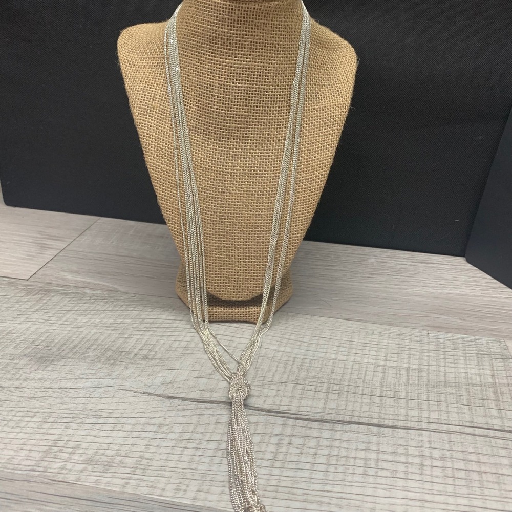 Express Silver Tone Multi Strand Layered Lariat Knot Tassel Necklace 28 In 5724